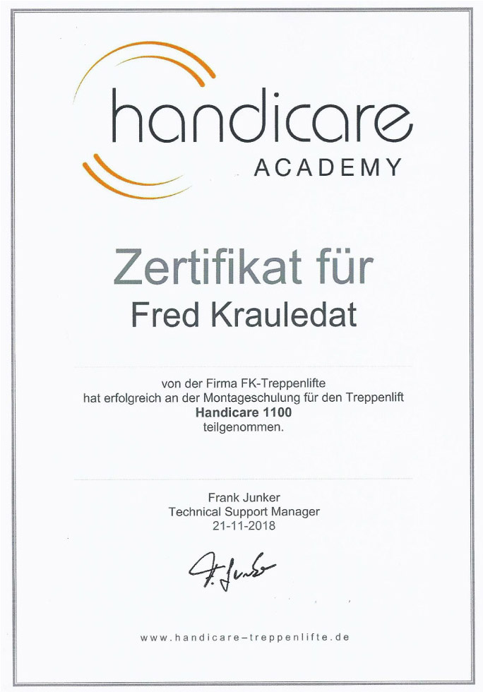 zertifizierter Partner von Handicare Accessibility GmbH